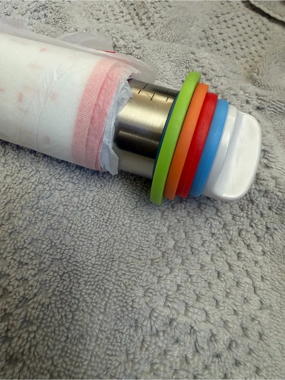 Adjustable Stainless Steel Rolling Pin with Multicolor Thickness Rings & Mat